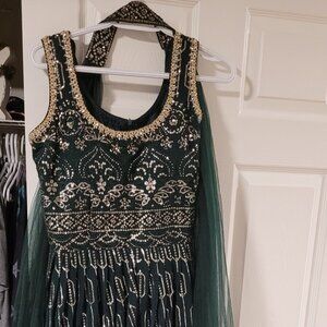 Indo Western Green Jumpsuit with choker dupatta